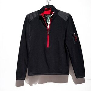 🌻Vintage Lauren Ralph Lauren Black Red 1/2 Zip Mock Neck Pullover Size Large